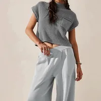 Casual Knitted Vest Women Sleeveless Turtleneck Sweater European Street Fashion Solid Color Polyester Long main image 2