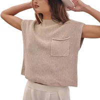 Casual Knitted Vest Women Sleeveless Turtleneck Sweater European Street Fashion Solid Color Polyester Long main image 5