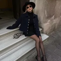 Fashionable Soft Metal Buckle Decorative Jacket Elegant Long Sleeve Short Length Polyester Women's Outerwear Pure Color main image 1