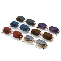 Unisex Fashionable Metal Frameless Sunglasses Square Shape Anti-Reflective PC Lens Travel Fishing Special Use Grey Gold Color main image 1