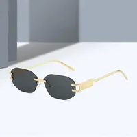 Unisex Fashionable Metal Frameless Sunglasses Square Shape Anti-Reflective PC Lens Travel Fishing Special Use Grey Gold Color main image 2