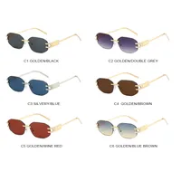 Unisex Fashionable Metal Frameless Sunglasses Square Shape Anti-Reflective PC Lens Travel Fishing Special Use Grey Gold Color main image 4