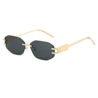 Unisex Fashionable Metal Frameless Sunglasses Square Shape Anti-Reflective PC Lens Travel Fishing Special Use Grey Gold Color main image 5