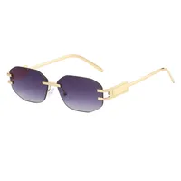 Unisex Fashionable Metal Frameless Sunglasses Square Shape Anti-Reflective PC Lens Travel Fishing Special Use Grey Gold Color sku image 2