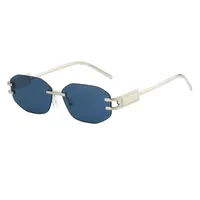 Unisex Fashionable Metal Frameless Sunglasses Square Shape Anti-Reflective PC Lens Travel Fishing Special Use Grey Gold Color sku image 3