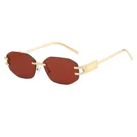 Unisex Fashionable Metal Frameless Sunglasses Square Shape Anti-Reflective PC Lens Travel Fishing Special Use Grey Gold Color sku image 5