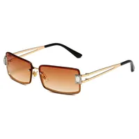 Square Small Frame Sunglasses Metal Women's Style Y2K Street Snap Anti UV Glasses Unisex Travel Grey And Gold Colors main image 5