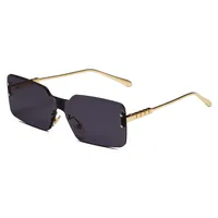 Fashionable Square Sunglasses Unisex Frameless Block Design Versatile Shades For Travel Grey And Gold Color Options sku image 1
