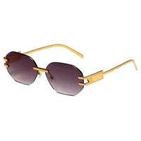 New Fashionable Ins Style Unisex Frameless Polygonal Sunglasses Women's Trendy Street Snap Sun Glasses Grey And Golden Colors main image 3