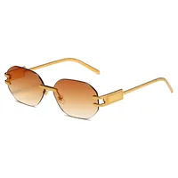New Fashionable Ins Style Unisex Frameless Polygonal Sunglasses Women's Trendy Street Snap Sun Glasses Grey And Golden Colors main image 4
