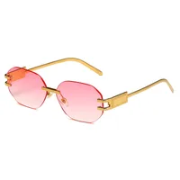 New Fashionable Ins Style Unisex Frameless Polygonal Sunglasses Women's Trendy Street Snap Sun Glasses Grey And Golden Colors main image 5