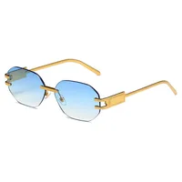 New Fashionable Ins Style Unisex Frameless Polygonal Sunglasses Women's Trendy Street Snap Sun Glasses Grey And Golden Colors main image 6