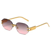 New Fashionable Ins Style Unisex Frameless Polygonal Sunglasses Women's Trendy Street Snap Sun Glasses Grey And Golden Colors sku image 6