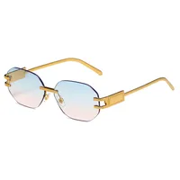 New Fashionable Ins Style Unisex Frameless Polygonal Sunglasses Women's Trendy Street Snap Sun Glasses Grey And Golden Colors sku image 7