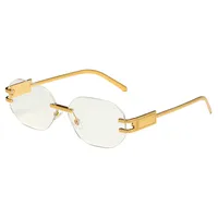 New Fashionable Ins Style Unisex Frameless Polygonal Sunglasses Women's Trendy Street Snap Sun Glasses Grey And Golden Colors sku image 8