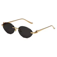 New  Trendy Oval Frameless Sunglasses Personality Hip Hop Eyeglasses Unisex Travel Grey And Gold PC Lens main image 2