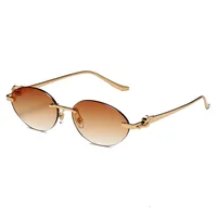New  Trendy Oval Frameless Sunglasses Personality Hip Hop Eyeglasses Unisex Travel Grey And Gold PC Lens main image 4