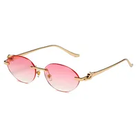New  Trendy Oval Frameless Sunglasses Personality Hip Hop Eyeglasses Unisex Travel Grey And Gold PC Lens main image 5