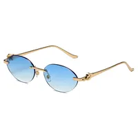 New  Trendy Oval Frameless Sunglasses Personality Hip Hop Eyeglasses Unisex Travel Grey And Gold PC Lens main image 6