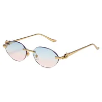 New  Trendy Oval Frameless Sunglasses Personality Hip Hop Eyeglasses Unisex Travel Grey And Gold PC Lens sku image 7