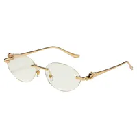 New  Trendy Oval Frameless Sunglasses Personality Hip Hop Eyeglasses Unisex Travel Grey And Gold PC Lens sku image 8
