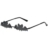Cool Fashionable Metal Bat Shape Sunglasses Unisex Street Style Party Glasses Grey And Gold Frameless Asymmetric Design main image 1