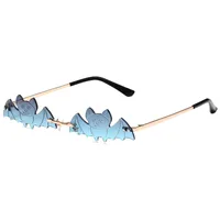 Cool Fashionable Metal Bat Shape Sunglasses Unisex Street Style Party Glasses Grey And Gold Frameless Asymmetric Design main image 2