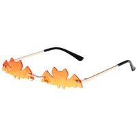 Cool Fashionable Metal Bat Shape Sunglasses Unisex Street Style Party Glasses Grey And Gold Frameless Asymmetric Design main image 3