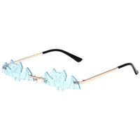 Cool Fashionable Metal Bat Shape Sunglasses Unisex Street Style Party Glasses Grey And Gold Frameless Asymmetric Design sku image 7