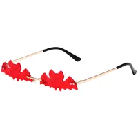 Cool Fashionable Metal Bat Shape Sunglasses Unisex Street Style Party Glasses Grey And Gold Frameless Asymmetric Design sku image 2