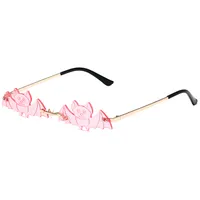 Cool Fashionable Metal Bat Shape Sunglasses Unisex Street Style Party Glasses Grey And Gold Frameless Asymmetric Design sku image 3