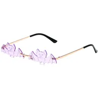 Cool Fashionable Metal Bat Shape Sunglasses Unisex Street Style Party Glasses Grey And Gold Frameless Asymmetric Design sku image 4