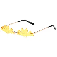 Cool Fashionable Metal Bat Shape Sunglasses Unisex Street Style Party Glasses Grey And Gold Frameless Asymmetric Design sku image 5