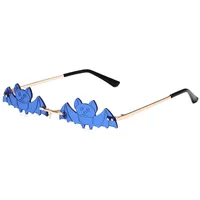 Cool Fashionable Metal Bat Shape Sunglasses Unisex Street Style Party Glasses Grey And Gold Frameless Asymmetric Design sku image 6