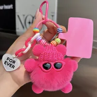 Adorable Little Coal Ball Rabbit Fur Keychain Bag Charm Southeast Asian Style Metal Toy Car Key Holder Cute Plushie Backpack Ornament main image 1