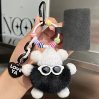 Adorable Little Coal Ball Rabbit Fur Keychain Bag Charm Southeast Asian Style Metal Toy Car Key Holder Cute Plushie Backpack Ornament sku image 5