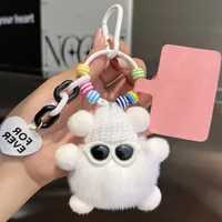 Adorable Little Coal Ball Rabbit Fur Keychain Bag Charm Southeast Asian Style Metal Toy Car Key Holder Cute Plushie Backpack Ornament sku image 10
