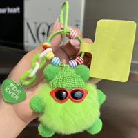 Adorable Little Coal Ball Rabbit Fur Keychain Bag Charm Southeast Asian Style Metal Toy Car Key Holder Cute Plushie Backpack Ornament sku image 9