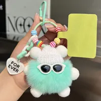 Adorable Little Coal Ball Rabbit Fur Keychain Bag Charm Southeast Asian Style Metal Toy Car Key Holder Cute Plushie Backpack Ornament sku image 6