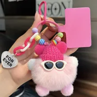 Adorable Little Coal Ball Rabbit Fur Keychain Bag Charm Southeast Asian Style Metal Toy Car Key Holder Cute Plushie Backpack Ornament sku image 2