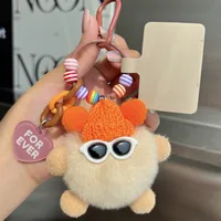 Adorable Little Coal Ball Rabbit Fur Keychain Bag Charm Southeast Asian Style Metal Toy Car Key Holder Cute Plushie Backpack Ornament sku image 4