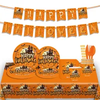 Halloween Party Supplies Castle Theme Paper Cups Plates Tablecloth Banner Decoration Set Festive American Style Party Props main image 1