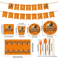 Halloween Party Supplies Castle Theme Paper Cups Plates Tablecloth Banner Decoration Set Festive American Style Party Props main image 2