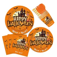 Halloween Party Supplies Castle Theme Paper Cups Plates Tablecloth Banner Decoration Set Festive American Style Party Props main image 4