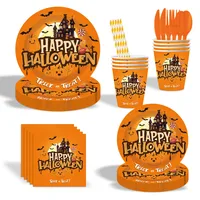 Halloween Party Supplies Castle Theme Paper Cups Plates Tablecloth Banner Decoration Set Festive American Style Party Props main image 5