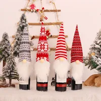 Christmas Decorations Knitted Hat Forest Elderly Bottle Cap Faceless Doll Wine Cover Bottle Decor European Style Handmade Cloth main image 2