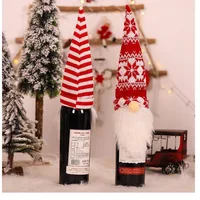 Christmas Decorations Knitted Hat Forest Elderly Bottle Cap Faceless Doll Wine Cover Bottle Decor European Style Handmade Cloth main image 4