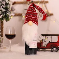 Christmas Decorations Knitted Hat Forest Elderly Bottle Cap Faceless Doll Wine Cover Bottle Decor European Style Handmade Cloth sku image 3