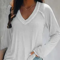Women's Fashionable Casual Solid Color V-neck Long Sleeve T-shirt Various Patterns Available Polyester Fabric Shoulder Style main image 1