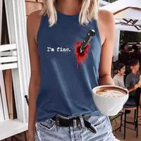 Printed Round Neck Vest I'm Fine Ladies' T-shirt Polyester Fabric Sleeveless Street Style High Street Fashion European Style main image 3